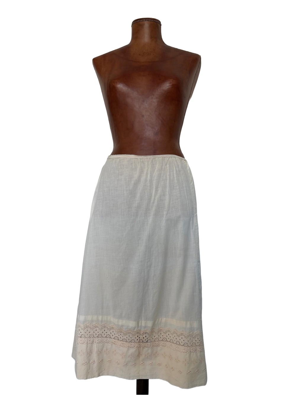 Vintage Cream Cotton Half Slip with Eyelet Embroidered Hem